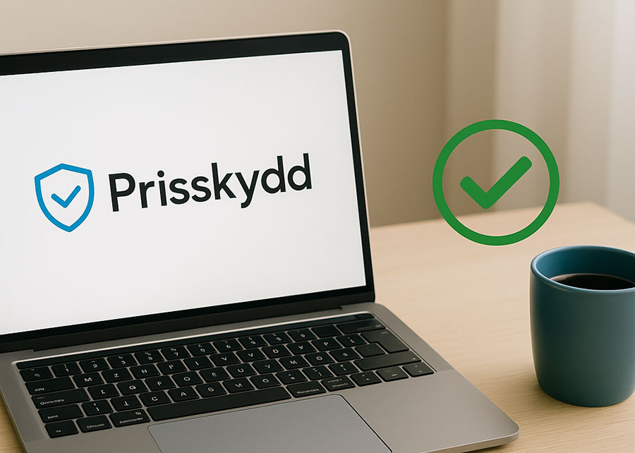 Prisskydd logotyp på laptop - Rekommenderade butiker för trygga köp online